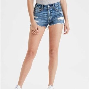 American Eagle High Rise Curvy Shortie Distressed Ripped Denim Shorts